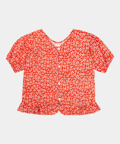 Blusa Estampada Manga Corta Para Niña En Tela Suave Color Rojo