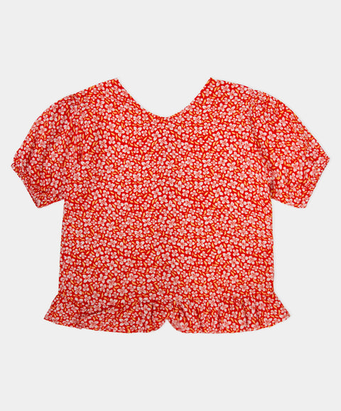 Blusa Estampada Manga Corta Para Niña En Tela Suave Color Rojo