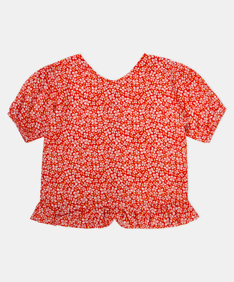 Blusa Estampada Manga Corta Para Niña En Tela Suave Color Rojo