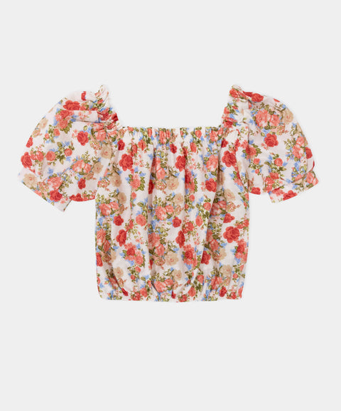 Conjunto Blusa Y Falda Para Niña Color Marfil Estampado