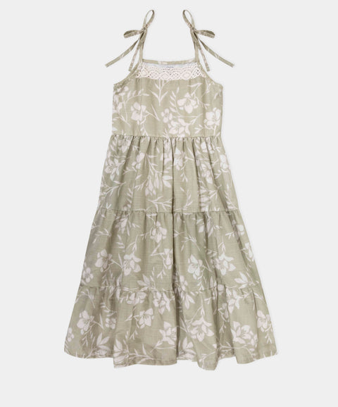Vestido Largo Para Niña Color Verde Estampado