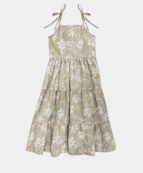 Vestido Largo Para Niña Color Verde Estampado