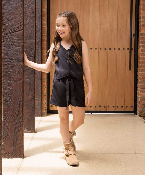 Short Comfort Para Niña En Twill Color Negro