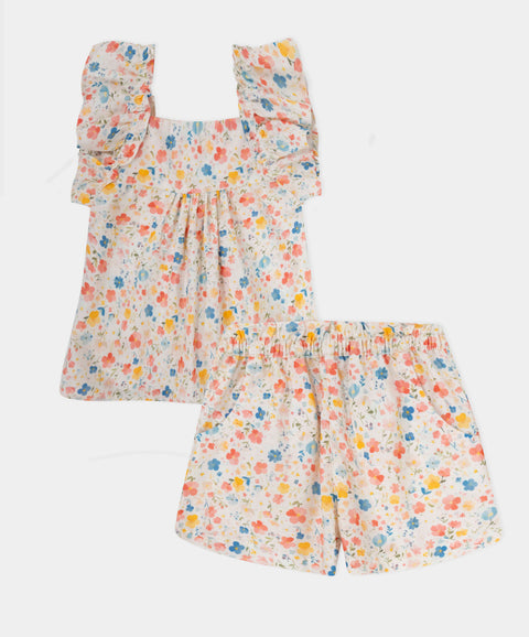Conjunto Blusa Y Short Para Bebé Niña Color Marfil Estampada