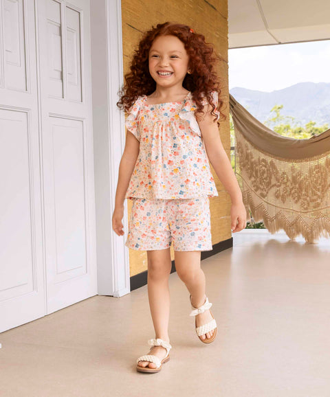 Conjunto Blusa Y Short Para Bebé Niña Color Marfil Estampada