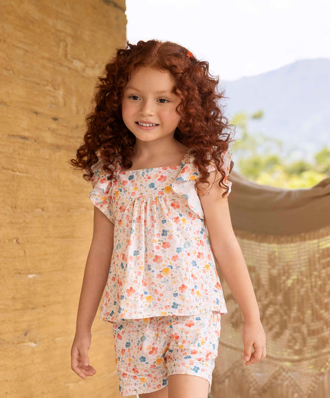 Conjunto Blusa Y Short Para Bebé Niña Color Marfil Estampada