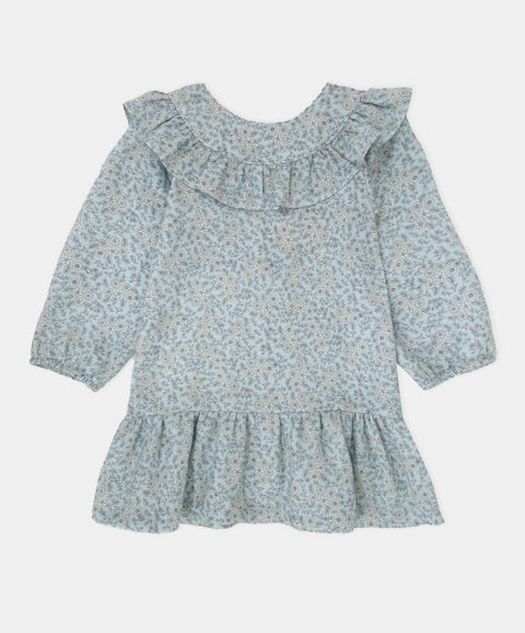 Vestido Corto Manga Larga Para Bebé Niña Color Azul Estampado