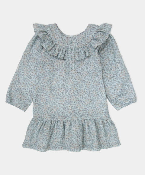 Vestido Corto Manga Larga Para Bebé Niña Color Azul Estampado