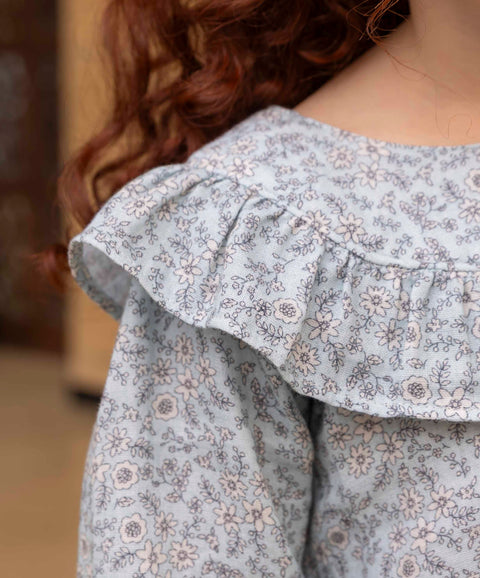 Vestido Corto Manga Larga Para Bebé Niña Color Azul Estampado