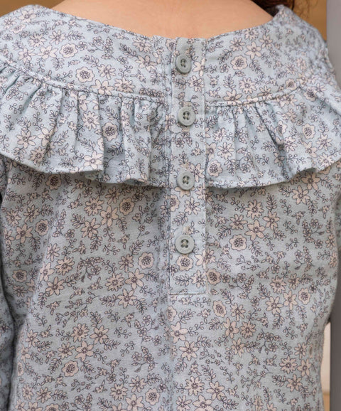 Vestido Corto Manga Larga Para Bebé Niña Color Azul Estampado