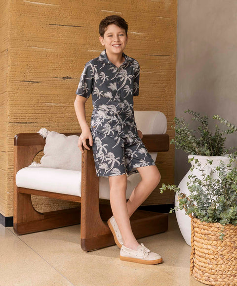 Conjunto De Camisa Y Bermuda Para Niño En Algodón Color Gris Oscuro