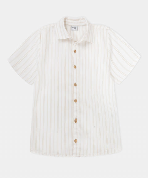 Conjunto De Camisa Y Bermuda Para Niño En Algodón Color Marfil Con Rayas