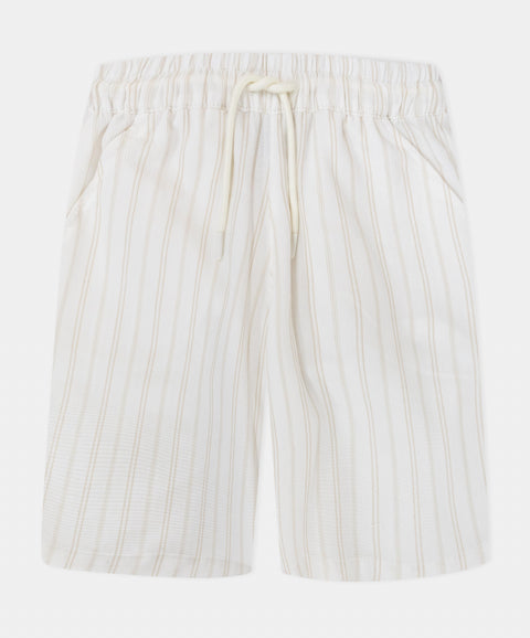 Conjunto De Camisa Y Bermuda Para Niño En Algodón Color Marfil Con Rayas