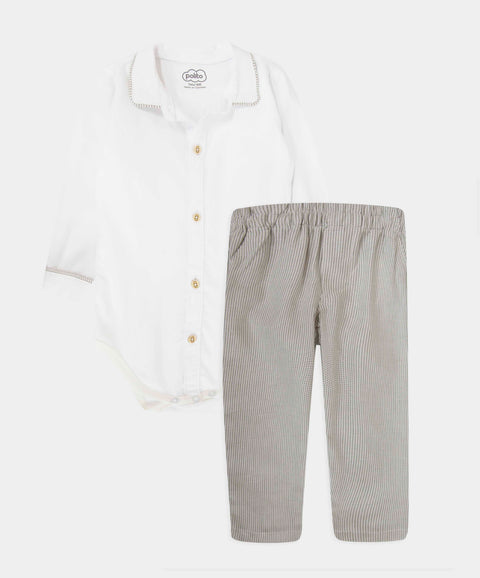 Set Ocasión Especial Body Y Pantalón Para Recién Nacido Color Blanco