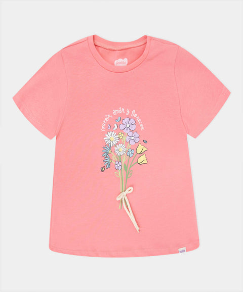 Camiseta Manga Corta Para Bebe Niña En Licra Color Salmón