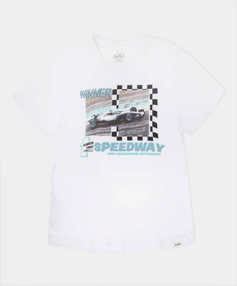 Camiseta Manga Corta Para Niño En Tela Suave Color Blanco