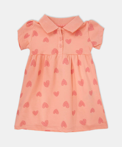 Vestido Tipo Polo Para Recién Nacida En Algodón Color Salmón Estampado