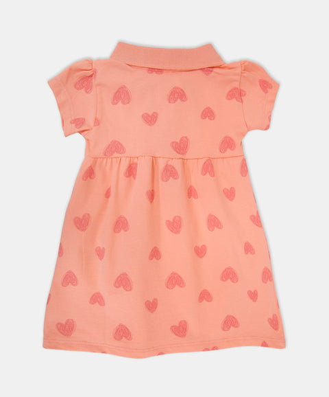 Vestido Tipo Polo Para Recién Nacida En Algodón Color Salmón Estampado