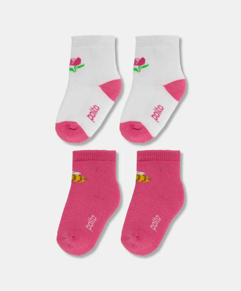 Medias Largas X2 Para Recién Nacida En Algodón Color Rosado Y Marfil