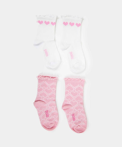 Medias Largas X2 Para Bebé Niña En Algodón Color Rosado Y Blanco