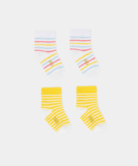 Medias Largas X2 Para Recién Nacida En Algodón Color Amarillo Y Marfil