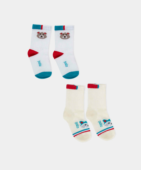 Medias Largas X2 Para Bebé Niño En Algodón Color Blanco Y Marfil