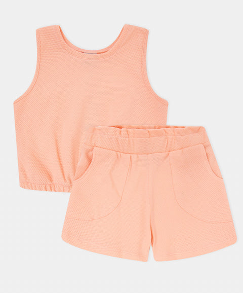 Conjunto Camiseta Manga Sisa Y Short Para Niña Color Salmón Claro