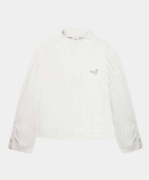 Camiseta Manga Larga Para Niña En Rib Color Blanco