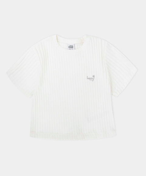 Camiseta Manga Corta Para Niña En Rib Color Blanco