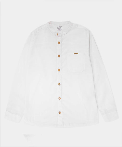 Camisa Manga Larga Para Niño En Tela Suave Color Blanco