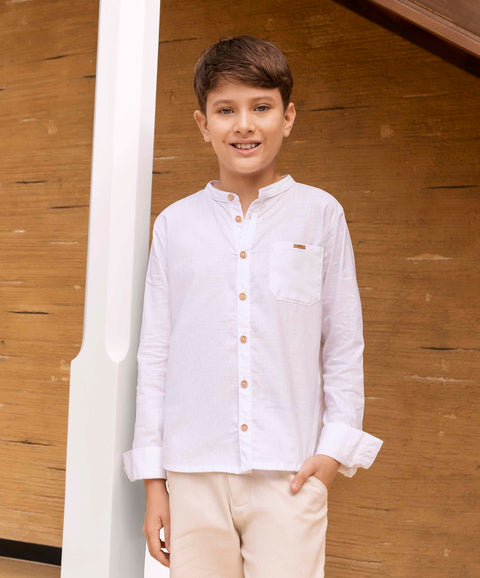 Camisa Manga Larga Para Niño En Tela Suave Color Blanco