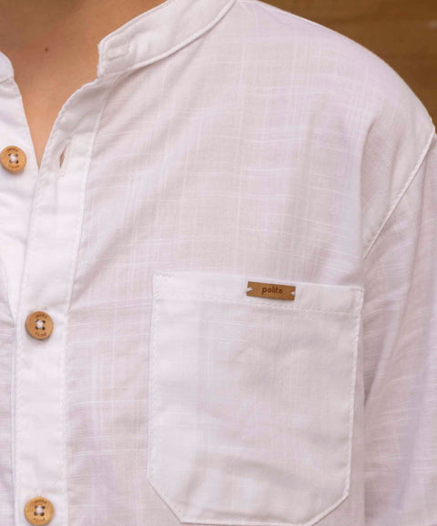 Camisa Manga Larga Para Niño En Tela Suave Color Blanco