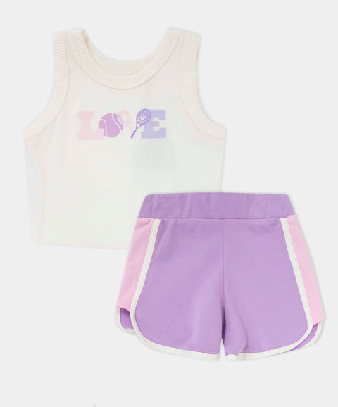 Conjunto Deportivo Camiseta Y Short Para Bebé Niña Color Lila