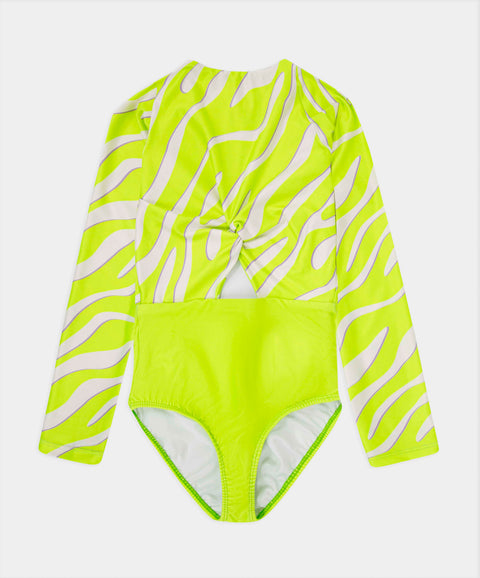 Vestido De Baño Entero Para Niña En Licra Color Verde Neón