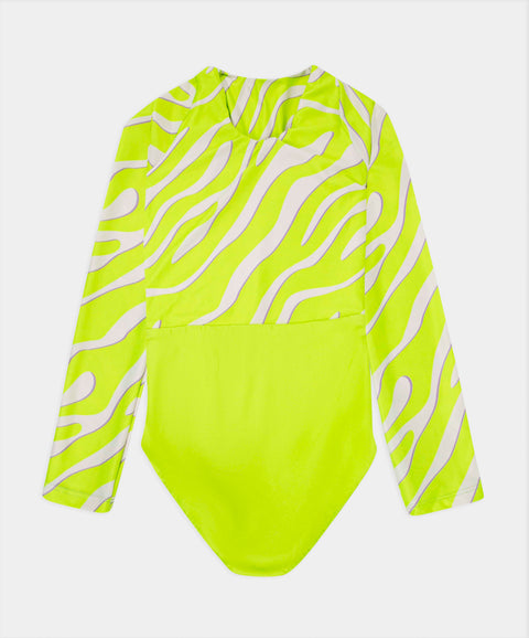 Vestido De Baño Entero Para Niña En Licra Color Verde Neón