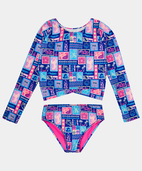 Vestido De Baño Dos Piezas Para Niña En Licra Color Azul Oscuro