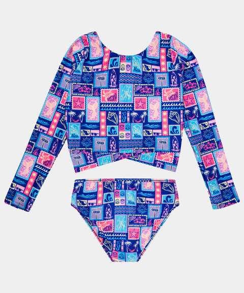 Vestido De Baño Dos Piezas Para Niña En Licra Color Azul Oscuro