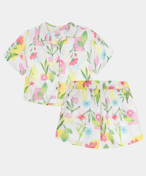 Conjunto De Playa Camisa Y Short Para Niña Color Marfil