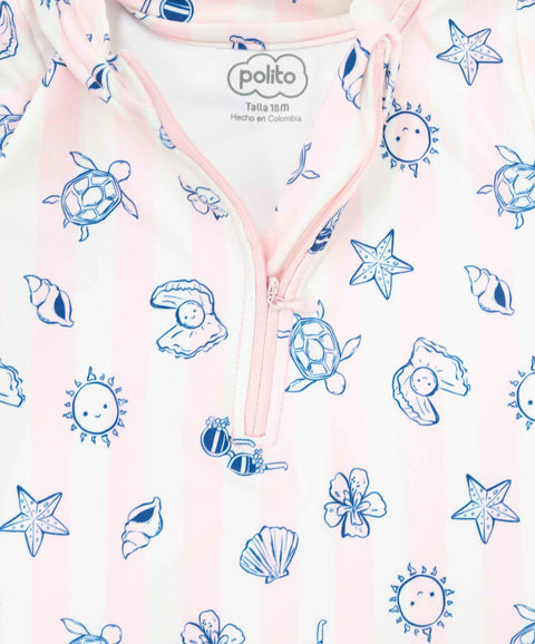 Vestido De Baño Enterizo Para Recién Nacida En Licra Color Rosado Claro