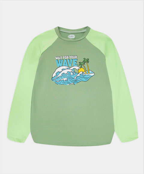 Camiseta De Playa Manga Larga Para Niño En Licra Color Verde
