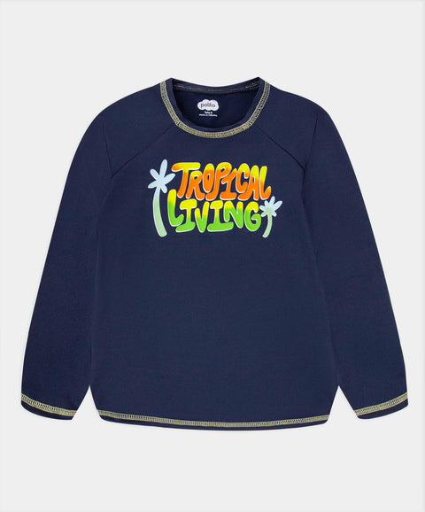 Camiseta De Playa Manga Larga Para Niño En Licra Color Azul Oscuro