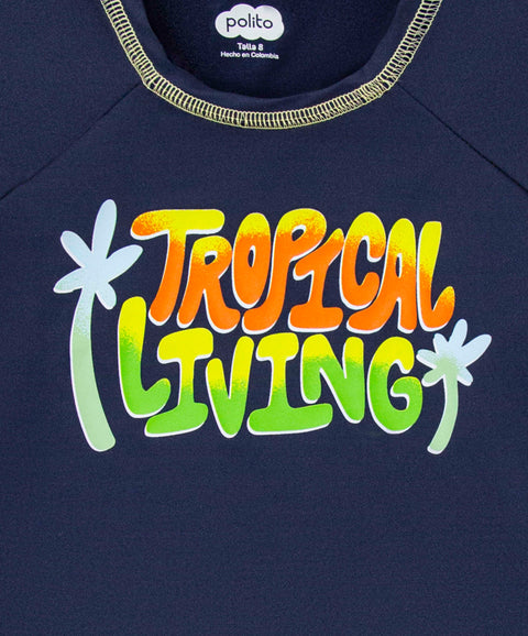 Camiseta De Playa Manga Larga Para Niño En Licra Color Azul Oscuro