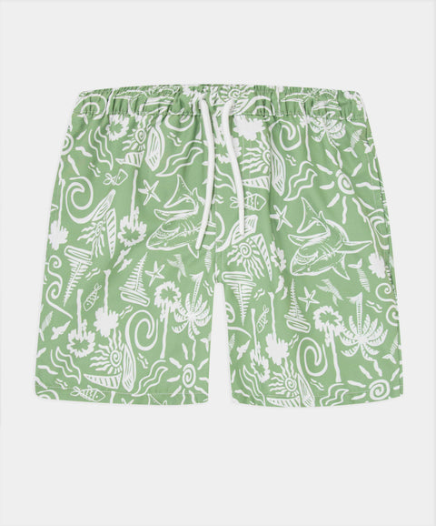 Bermuda De Playa Para Niño Color Verde Estampado