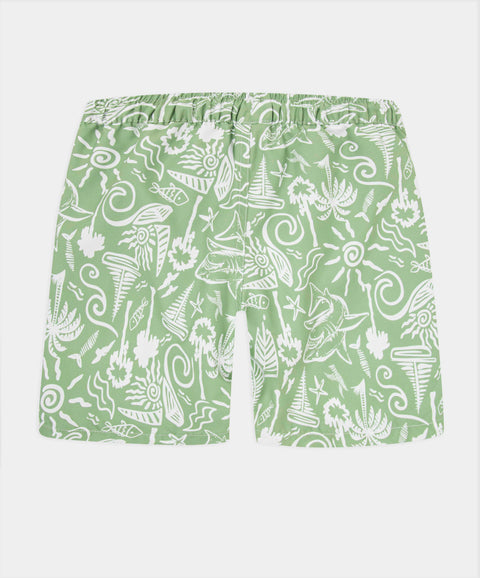 Bermuda De Playa Para Niño Color Verde Estampado