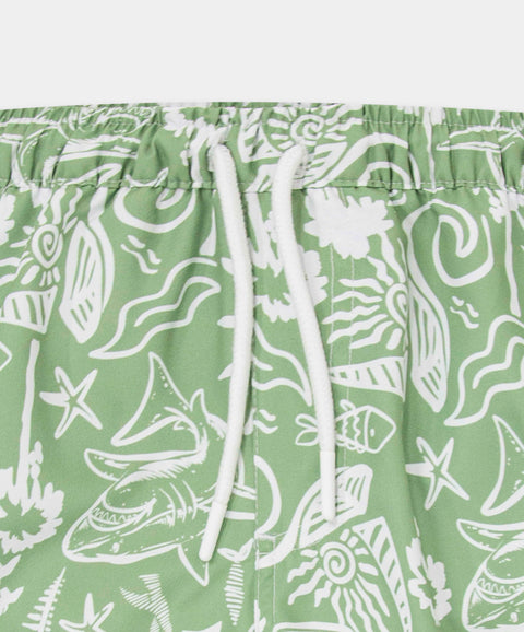 Bermuda De Playa Para Niño Color Verde Estampado