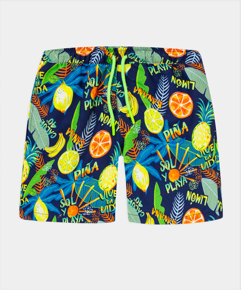 Bermuda Estampada De Playa Para Niño Color Azul Oscuro