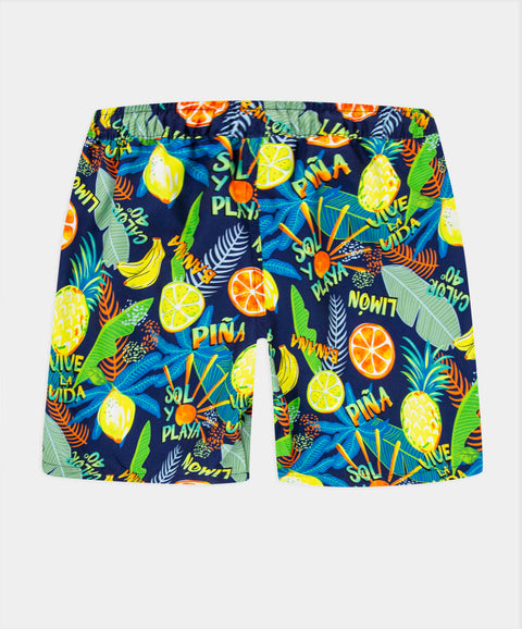 Bermuda Estampada De Playa Para Niño Color Azul Oscuro