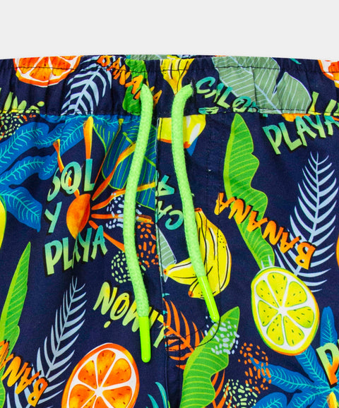 Bermuda Estampada De Playa Para Niño Color Azul Oscuro