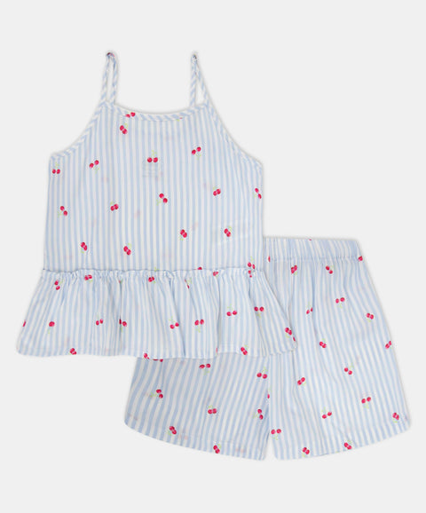 Pijama Estampada Manga Sisa Y Short Para Niña Color Azul Claro