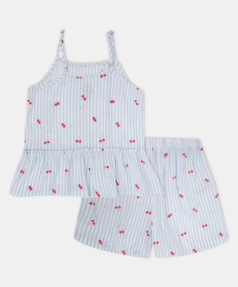 Pijama Estampada Manga Sisa Y Short Para Niña Color Azul Claro
